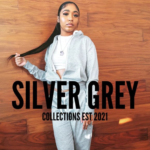 Juicy Silver Reflective Letter Print Drawstring Pocket Hoodie & Sweatpants Set - Picture 1 of 6